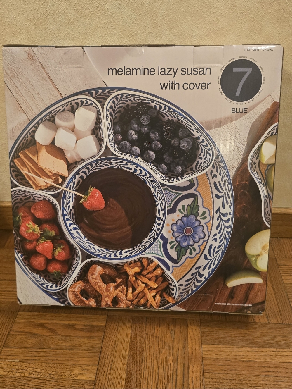 7 Piece Melamine Lazy Susan With Cover Divided Serving Dishes Floral Blue  2026